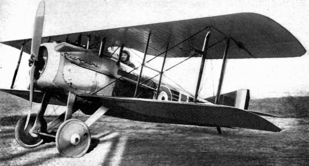 Lt W.S. Stephenson in an RAF SPAD VII biplane fighter, 1918