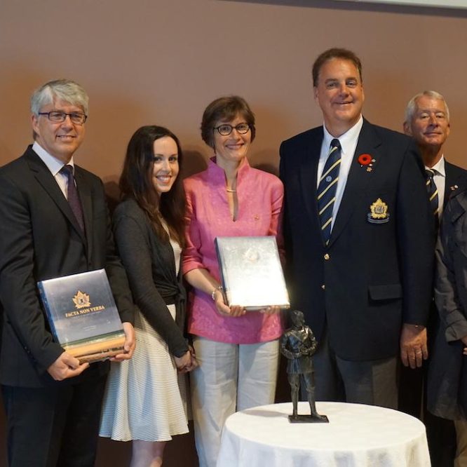 Colonel Andrew Paterson gifted the Juno Beach Centre with the donation of a bronze statue of Sir William Stephenson.