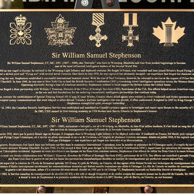 CSIS National Memorial Cemetery Plaque, Sir William Stephenson